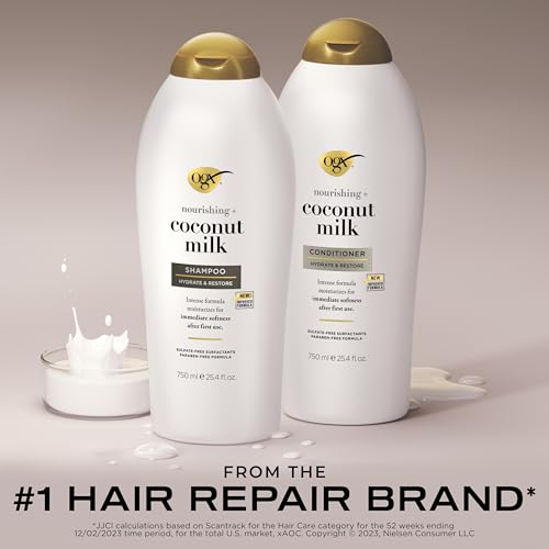 OGX Shampoo and Conditioner Set, Nourishing + Coconut Milk, Sulfate Free Shampoo and Conditioner for Moisturizing & Strengthening Hair Care, 25.4 FL OZ, 2 Pack