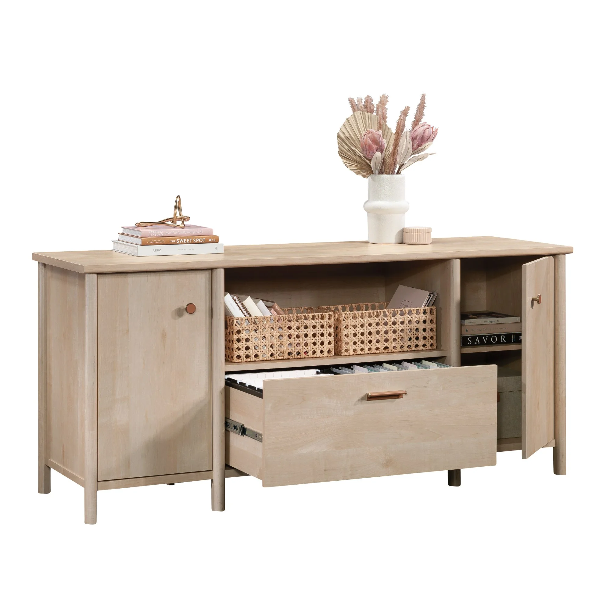 Sauder Whitaker Point Engineered Wood Credenza in Natural Maple Finish