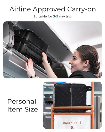 BAGSMART Carry On Luggage 22x14x9 Airline Approved With TSA Lock, 1OO% Polycarbonate Hardside Luggage with Spinner Wheels, Durable Hard Shell Carry On Suitcase 20 inch Black