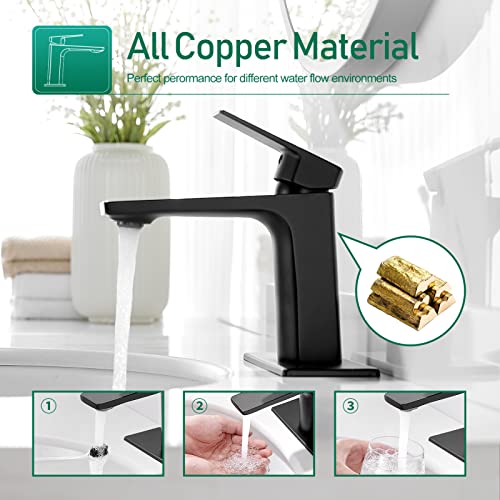 VOTON Vessel Sink Faucet Matte Black Tall Bathroom Faucet Single Handle Vanity Bathroom Sink Faucet 1 Hole Basin Mixer Tap with Water Supply Hose and Pop Up Sink Drain