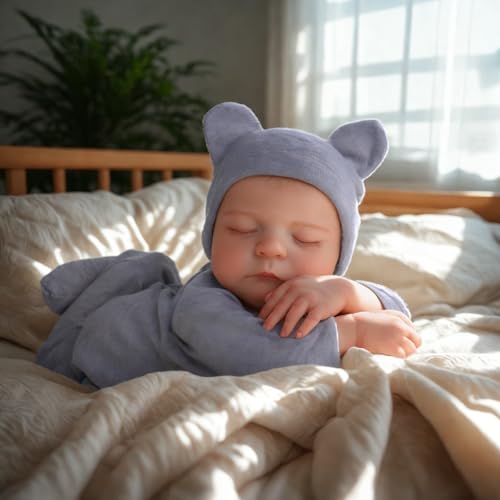 JIZHI Lifelike Reborn Baby Dolls Silicone Full Body - 17 Inch Realistic Newborn Baby Doll Real Life Realistic Baby Dolls Poseable Body Sleeping Baby Boy with Feeding Kit for Children 3+