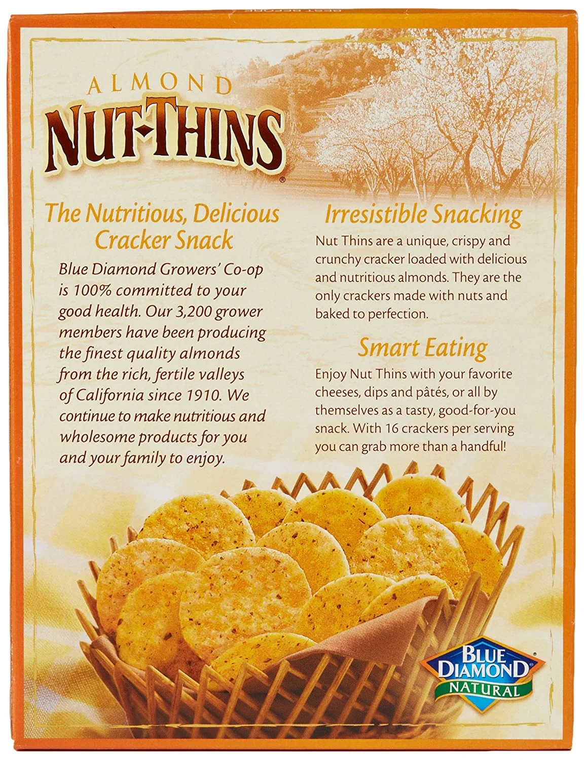 Blue Diamond Almond Nut-Thins Nut & Rice Cracker Snacks Cheddar Cheese 4.25 oz Pack of 4