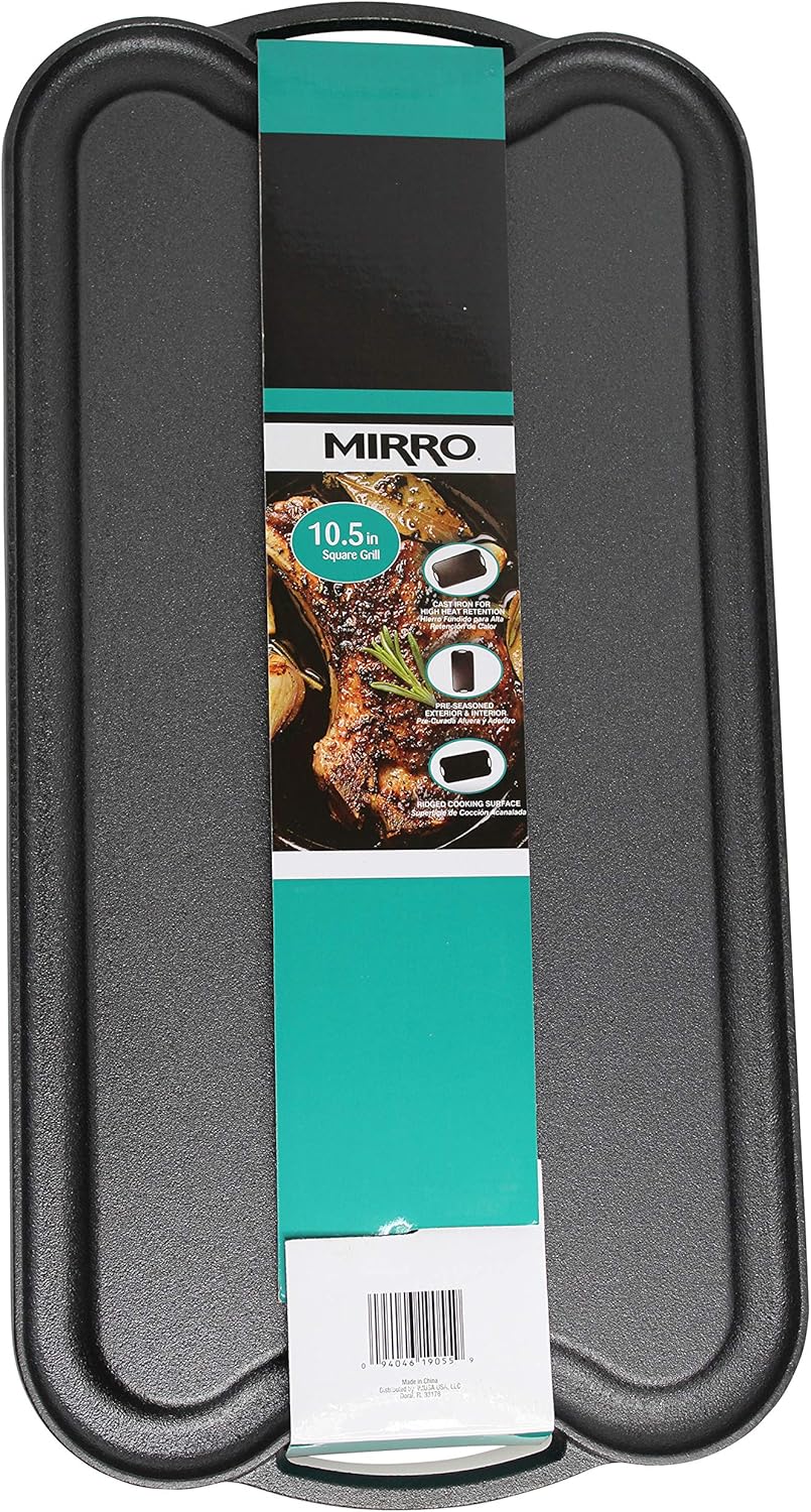 Mirro MIR-19055 Pre-Seasoned Ready to Use Cast Iron Reversible Grill/Griddle with Handles 20 Inch x 10.5 Inch, Black