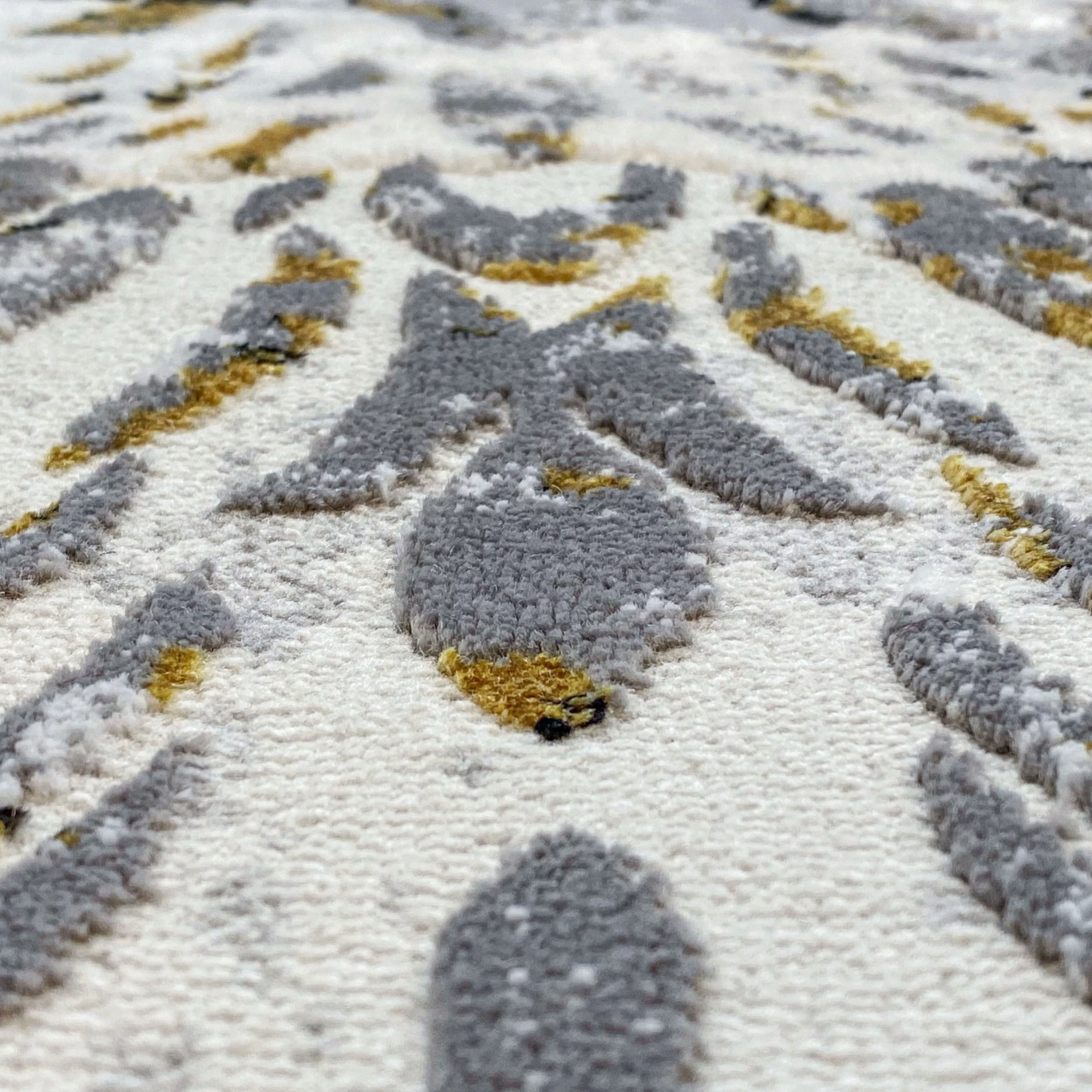 Transitional 5x7 Area Rug (5'3'' x 7'3'') Damask Yellow, Gray Living Room Easy to Clean