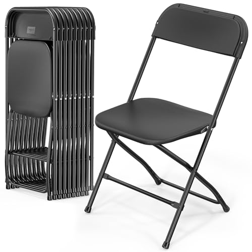 VINGLI 10 Pack White Plastic Folding Chair, Indoor Outdoor Portable Stackable Commercial Seat with Steel Frame 350lb. Capacity for Events Office Wedding Party Picnic Kitchen Dining