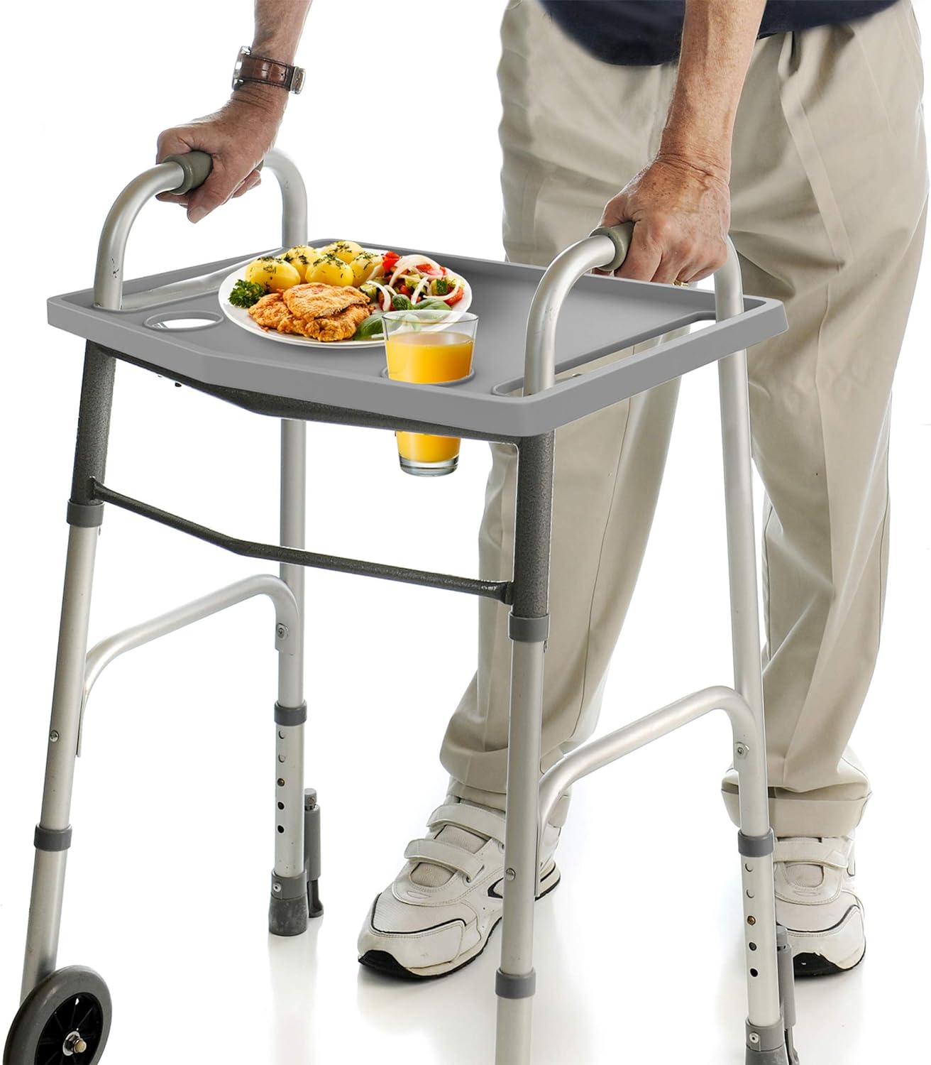 Bluestone Walker Tray- Upright with Holders-Universal Table Fits Most Standard Folding Walkers-Home Mobility Medical Equipment Accessories, 1 Count (Pack of 1)