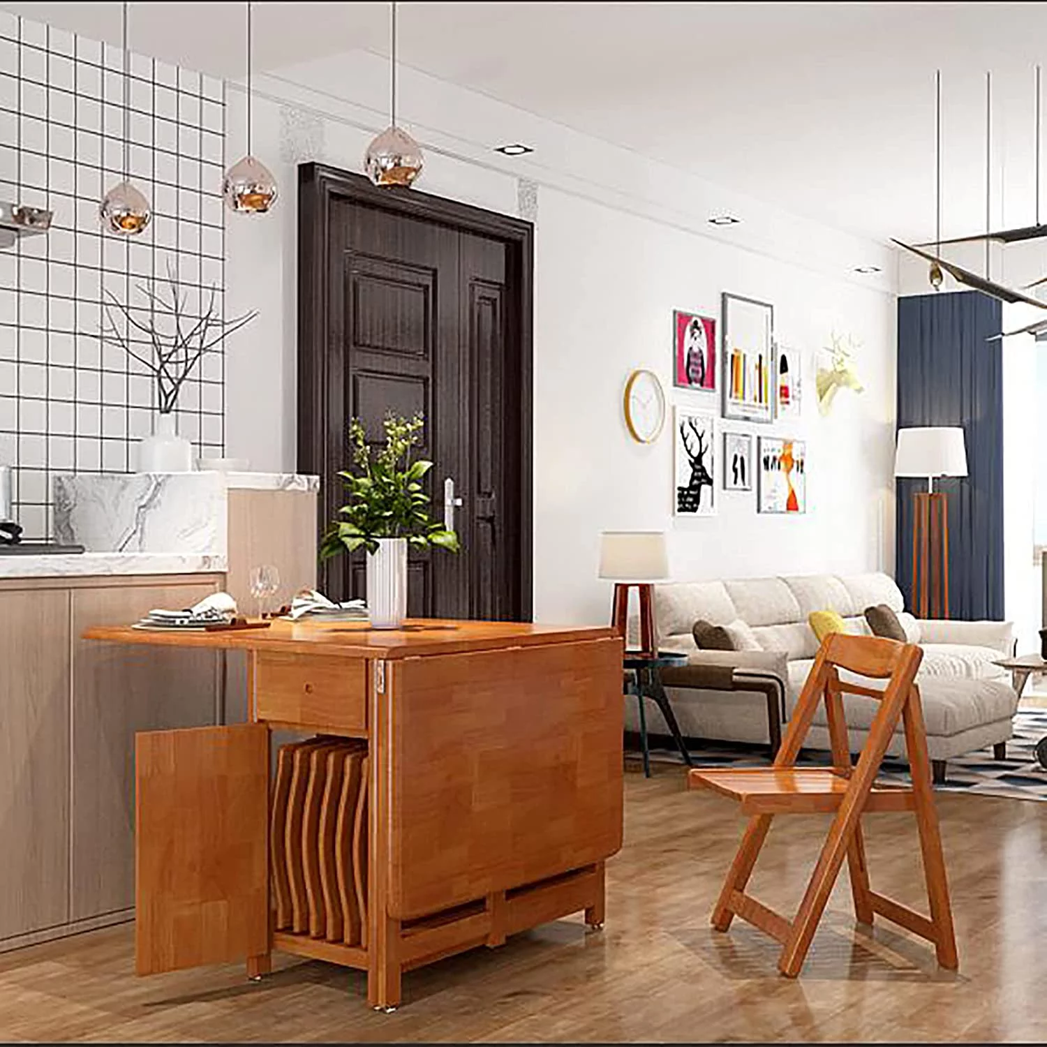 Table And Chairs Drop Leaf Extension Dinner Table With Wheels And Drawer Solid Wood Farmhouse Dining Table Set 5 Pieces Space Saving Kitchen Island Table Chairs(Table and 4 chairs  Brown