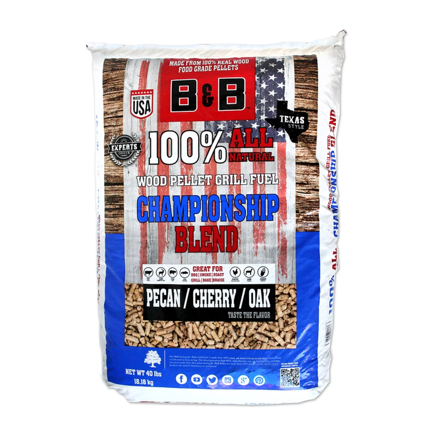 B&B Charcoal Championship Blend Food Grade Wood Pellets, 40 lb bag