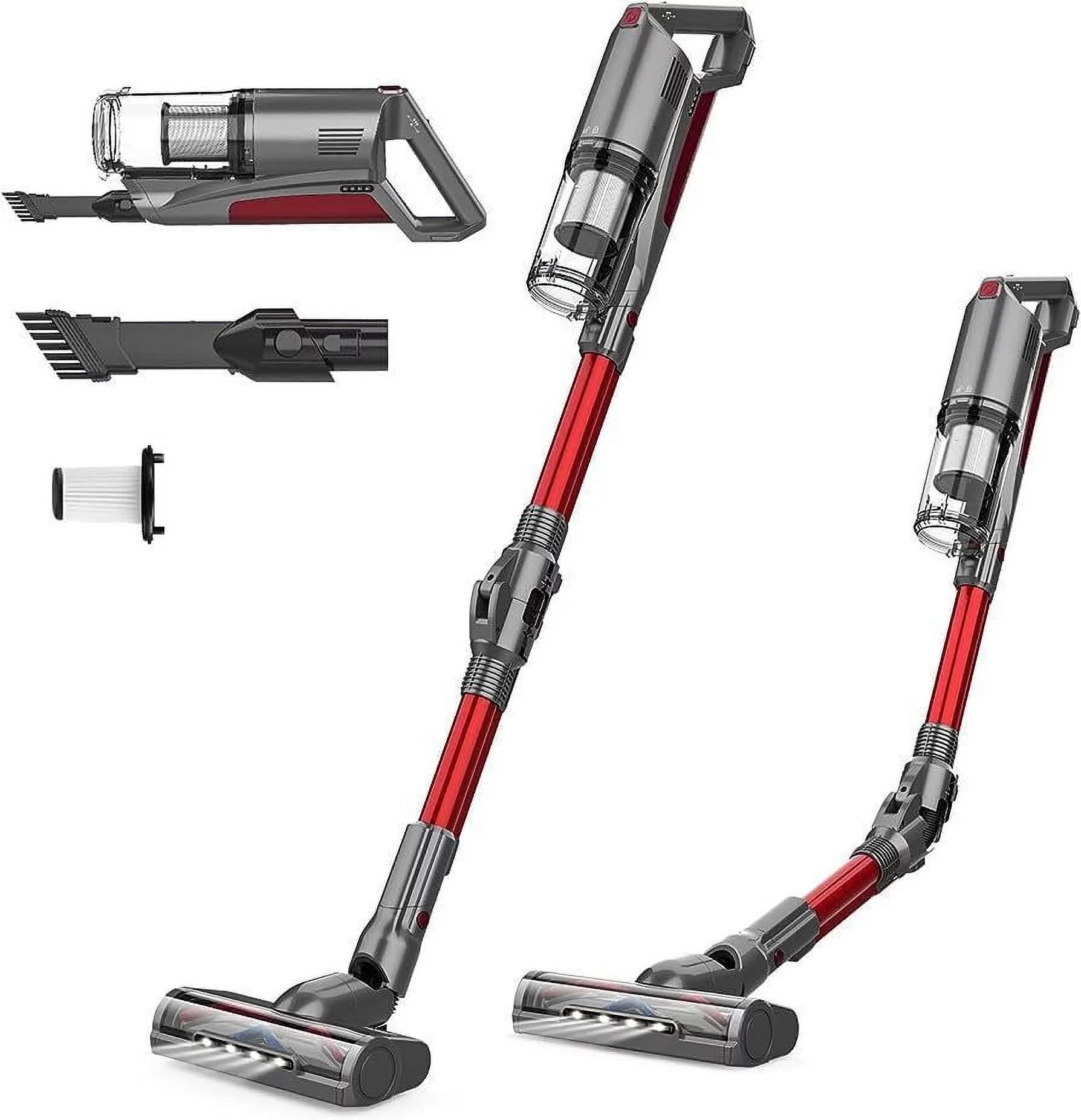 Restored WHALL EV-691R Powerful Cordless Stick Vacuum Cleaner HardFloor Carpet Pet Hair- RED (Refurbished)