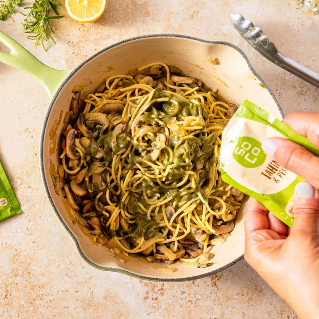 SoCo 2 x Artisanal Tahini Jars each of (380 Grams ) with combo 2 x Tahini & Pesto Squeeze Packs each (Box of 10) Gluten-Free, Sugar-Free