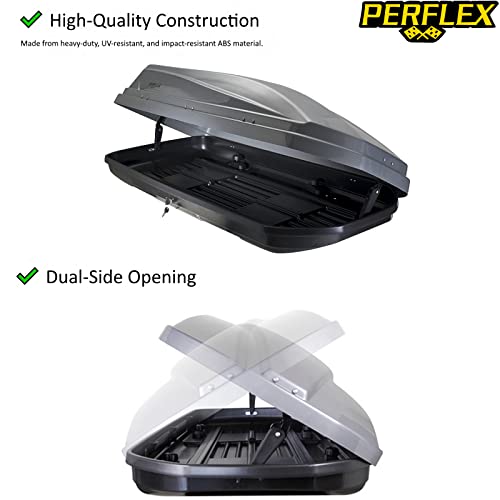 Perflex Exclusive Rooftop Cargo Box Carrier Large 17.7 Cubic Feet Car Top Mount Travel Luggage Storage, Dual Side Opening, 130 Lbs Weight Capacity, Extra Keys, Straps (White)
