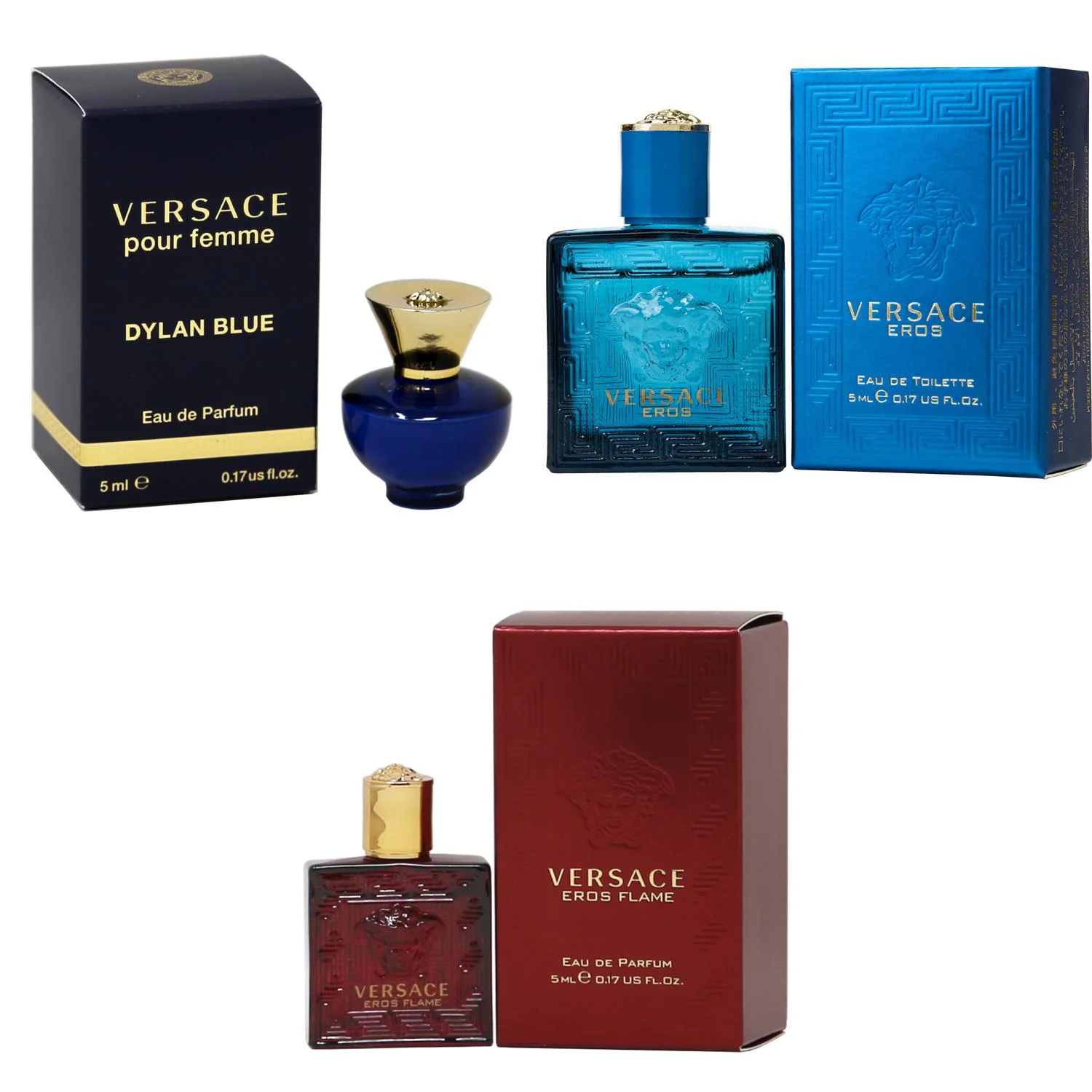 Versace Dylan Blue Femme EDP, Eros Men EDT, Eros Flame EDP - 5ml 3PK Kit