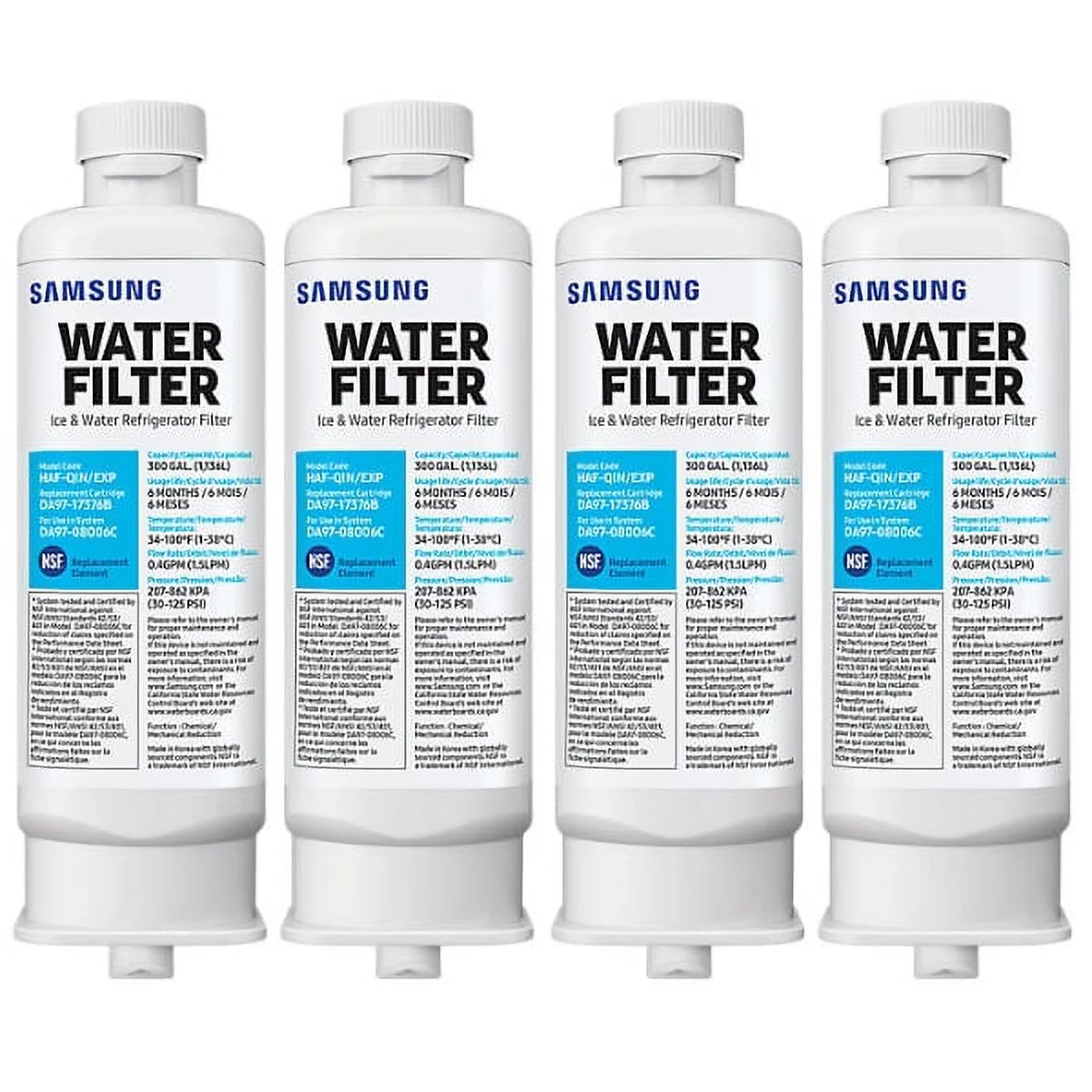 4 Pack Refrigerator Water Filter DA97-17376B (HAF-QIN/EXP) DA97-08006C (with Magnetic Tag)