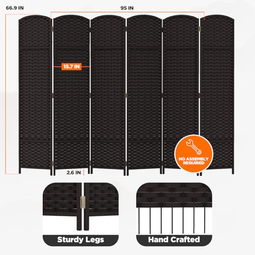 Room Divider 4 Panel Screen 5.6 Ft Tall Partition Room Dividers Brown Privacy Screens Folding Room Separation Free Standing Waterproof Wood Frame Wall Divider