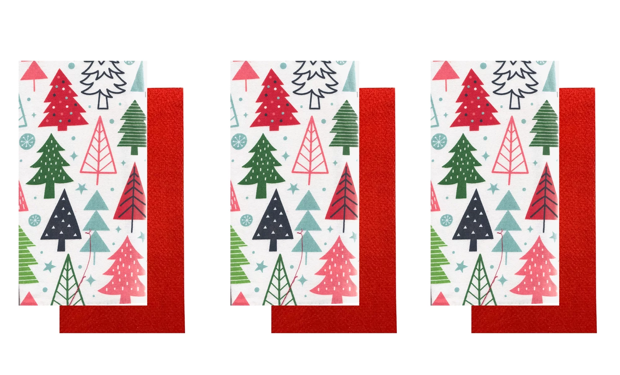 Christmas Kitchen Dish Towels 6 Pack Set, Cotton, Holiday Trees, Bee & Willow