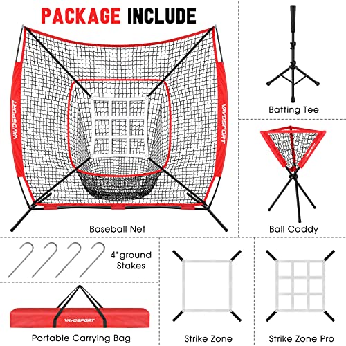 7x7' Baseball Net Set - Portable Softball & Baseball Net, Batting Tee, Ball Caddy, Strike Zone, Training Equipment for Youth Practice