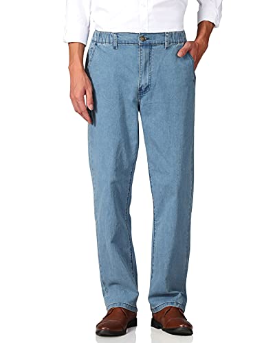 Soojun Mens Elastic Waist Jeans Relaxed Fit with Zipper and Button