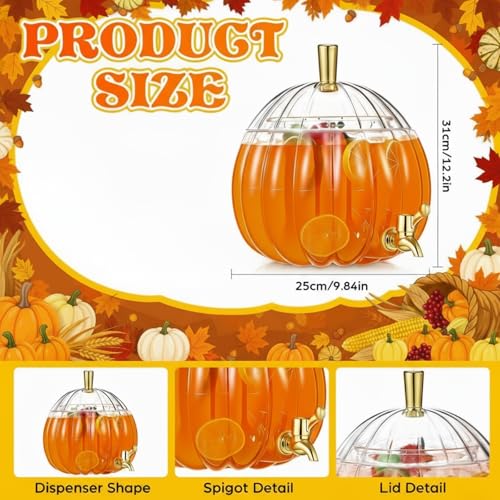 2 Pack 1.3 Gallon Pumpkin Drink Dispensers for Fall Thanksgiving Party Supplies Plastic Beverage Juice Dispenser with Spigot for Autumn Halloween Kitchen Decoration Favor