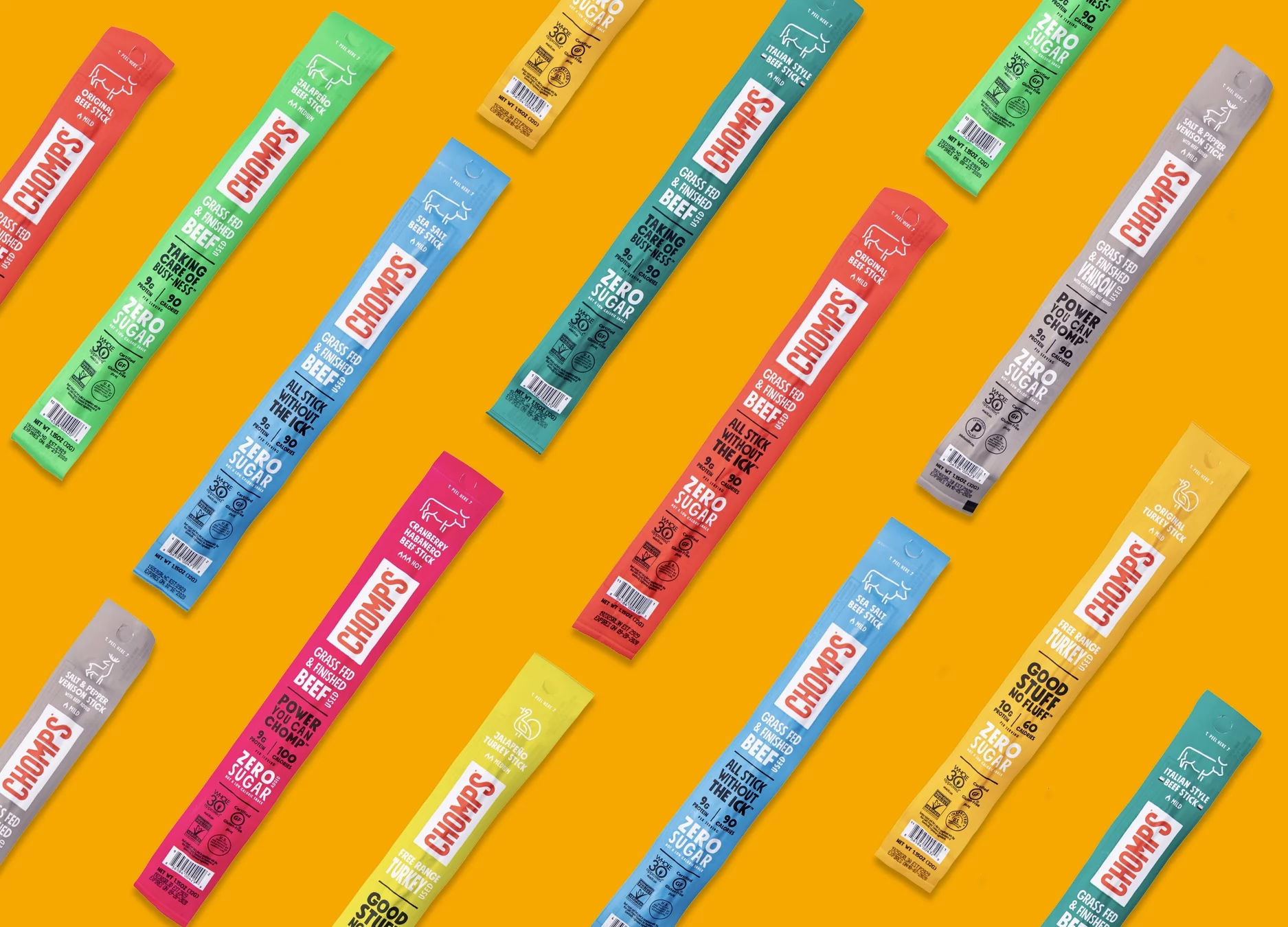 Chomps Beef Jerky Sticks, Jalapeno Beef, High Protein, Gluten Free, Sugar Free, Whole 30 Approved, 10ct 1.15oz