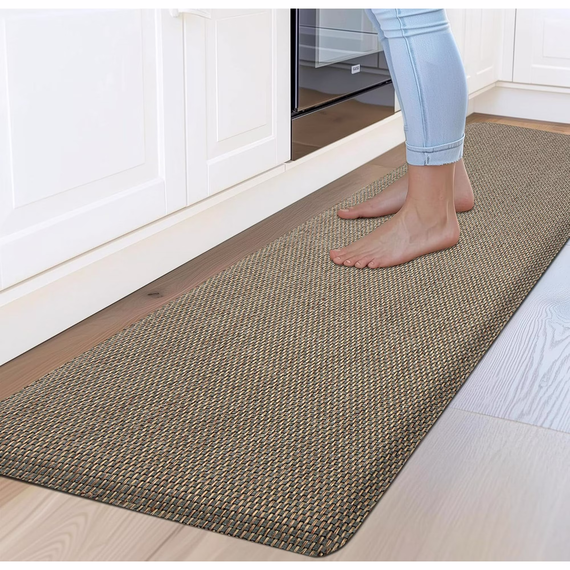 Kitchen Mats for Floor Cushioned Anti-Fatigue Kitchen Floor Mat Non Slip Kitchen Rugs for Floor Absorbent Foam Comfort Standing Mat for Front of Sink, Office, Laundry(Grey/Green, 17.3"x47")