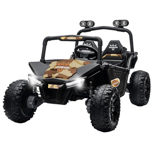 24V Ride on Toy for Big Kids, Kids' 2 Seat Electric Vehicles Outdoor Race Truck Car with 4 75W Strong MotorsBluetooth Speaker and 24V 7AH Big Battery,2 Seat Electric Cars for Kid 3-12 (White)