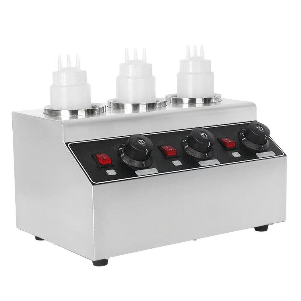 OUKANING 240W Electric Food Sauce Warmer Heater 3 Bottles Cheese Warmer Sauce Pump Dispenser Heat Preservation