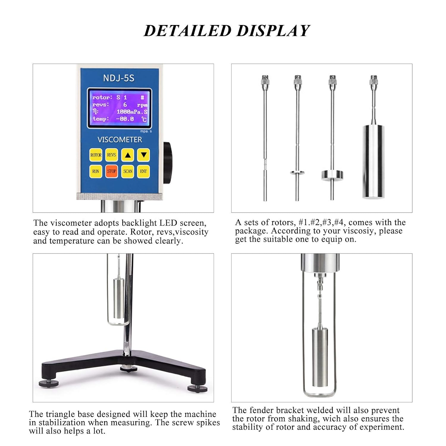 Digital Rotary Viscometer with Temp. Probe 10-6, 000,000 mPa.s Viscosity Meter Tester with Data Communication and Printing Software, ±3% 110V