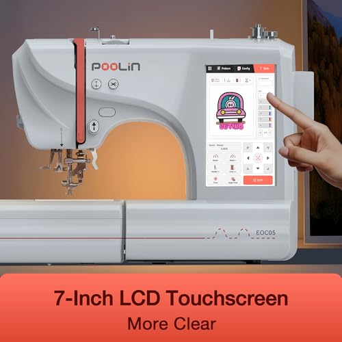 EOC05 Embroidery Machine 4 x 9.25 Inch Large Hoop Embroidery Area,Computerized Embroidery Machine with 7 Inch LCD Color Touchscreen,USB,with Starter Bundle Machine Embroidery for Beginners