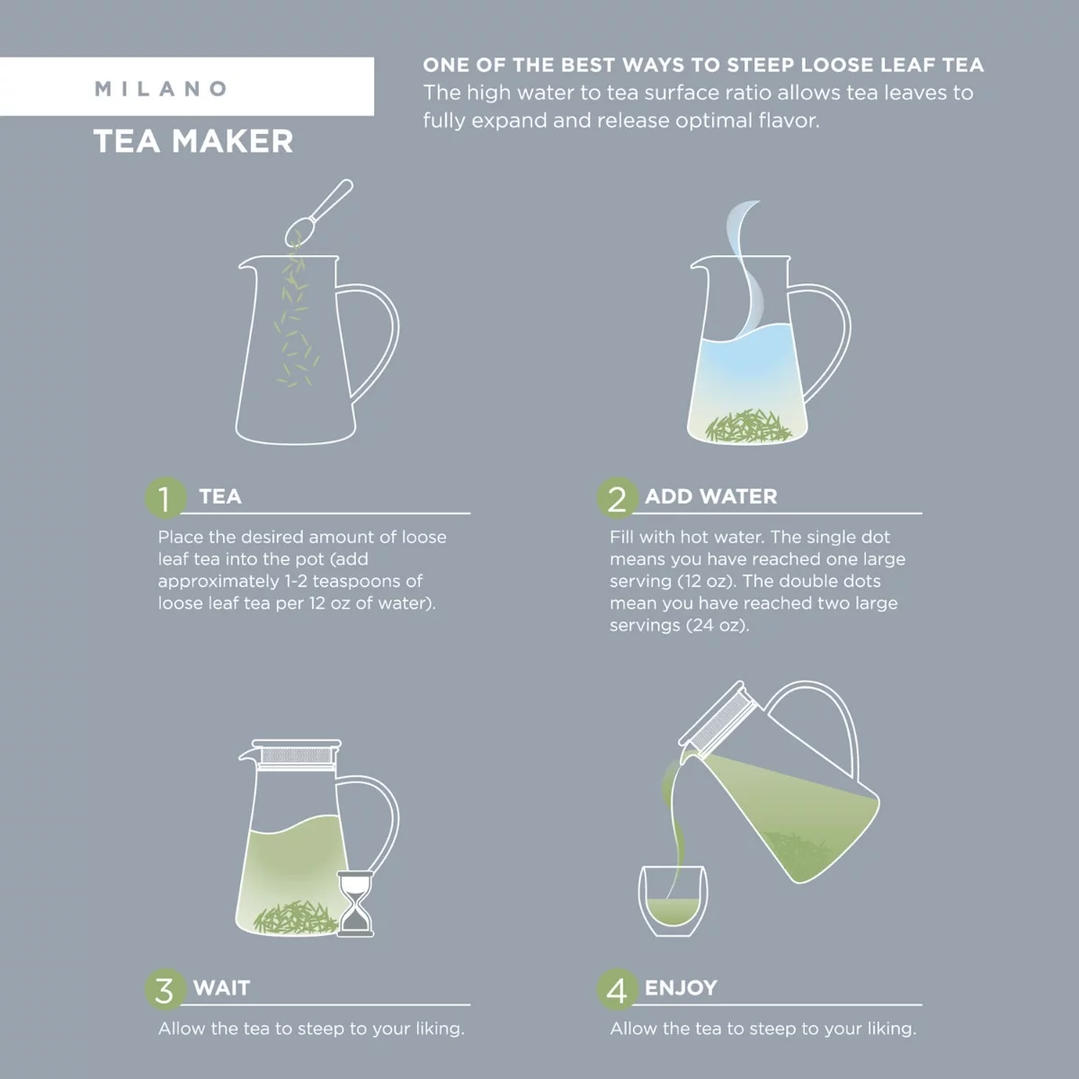 Teabloom Milano Elegant One-Touch Insulated Glass Tea Steeper