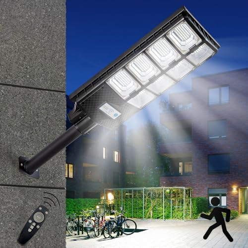 Solar Street Lights Outdoor Waterproof, 80000LM, Dusk to Dawn Solar with Motion Sensor and Remote Control, LED Flood Light, Luces solares para exteriores, Suitable for courtyards, Garage.