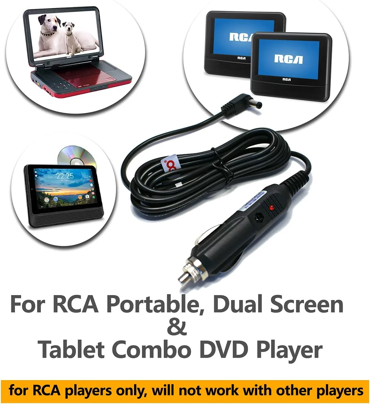 EDO Tech Car Charger Adapter Power Cord for RCA Drc98091s Drc79108 Drc69705e22 Drc98090 Drc79982 Drc80196 Drc79981e