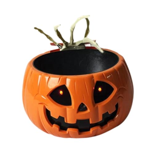 Halloween Candy Bowl, Halloween Animated Skull Bowl with Moving Skeleton Hand, Lighted Red Eyes