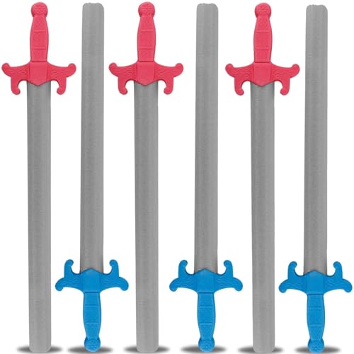 Liberty Imports 6 PCS Giant Foam Swords, Large 1:1 Scale Strong Toy Weapons, Kids Medieval Warrior Knights Pretend Play Safe Fighting Set - Red vs Blue (30 Inches)