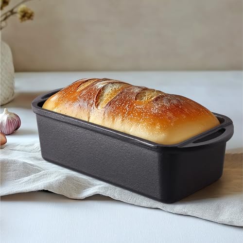 Navaris Cast Iron Bread Loaf Pan with Lid, 13x5 inches, Black