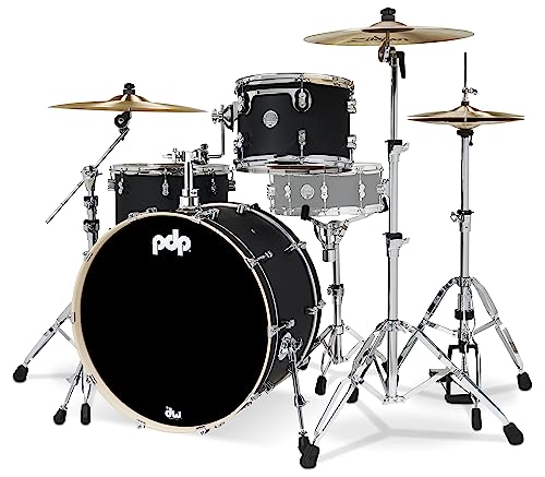 Pacific Drums & Percussion PDP Concept Maple 3-Piece Rock, Satin Black Drum Set Shell Pack (PDCM24RKBK)