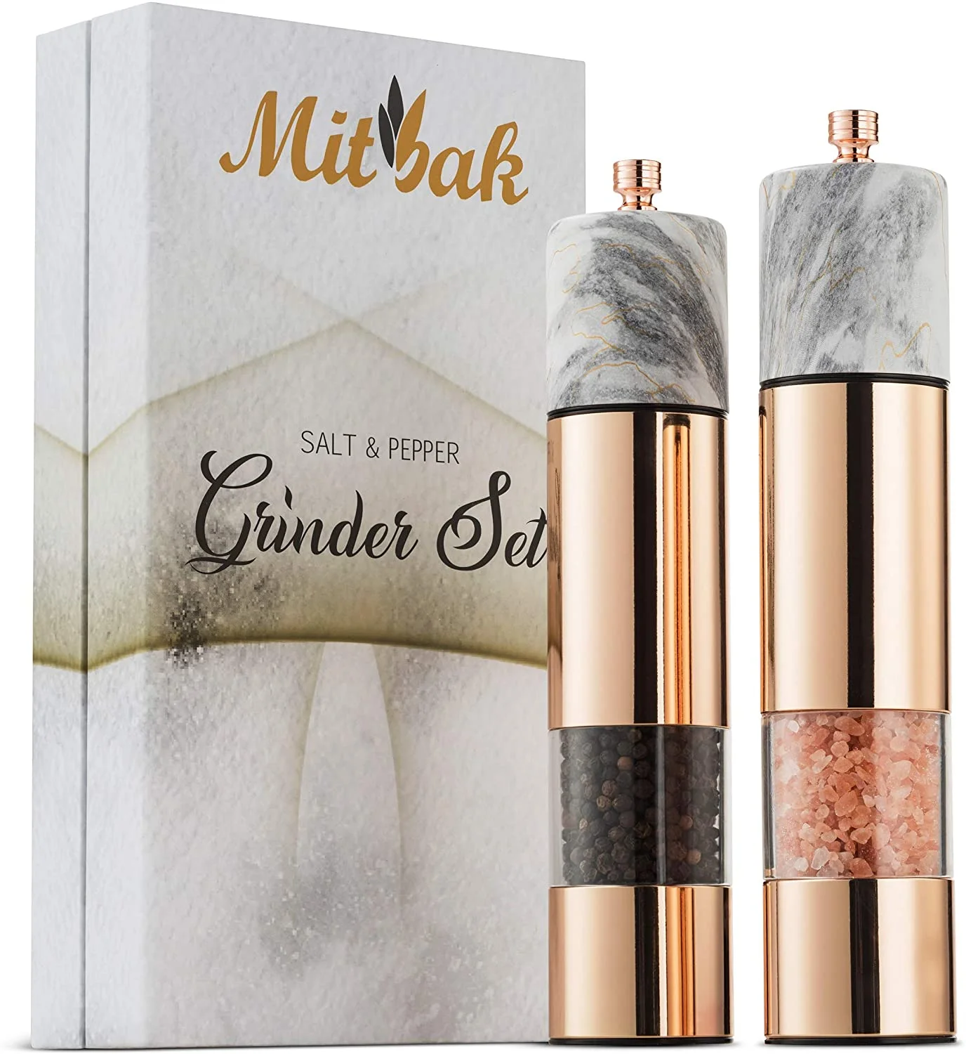MITBAK Salt and Pepper Grinder Set | Salt and Pepper Mills Easy to Use and Equipped with Adjustable Coarseness And Ceramic Mechanism | Unique Kitchen Gadgets and Tools Packaged in a Stunning Gift Box