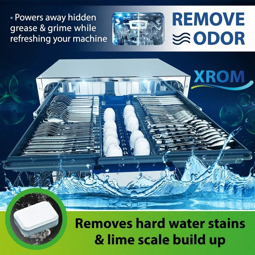 XROM Dishwasher Pro Cleaner and Descaler, Removes Odors & Hard Water Stains, Powerful Descaling, 6 Treatments. Original Scent