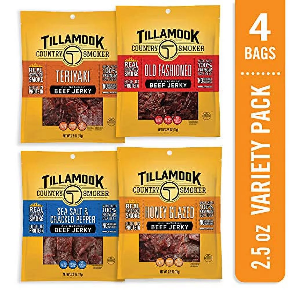 Tillamook Country Smoker All Natural, Real Hardwood Smoked Old Fashioned Beef Jerky, Variety Pack, 10 Ounce