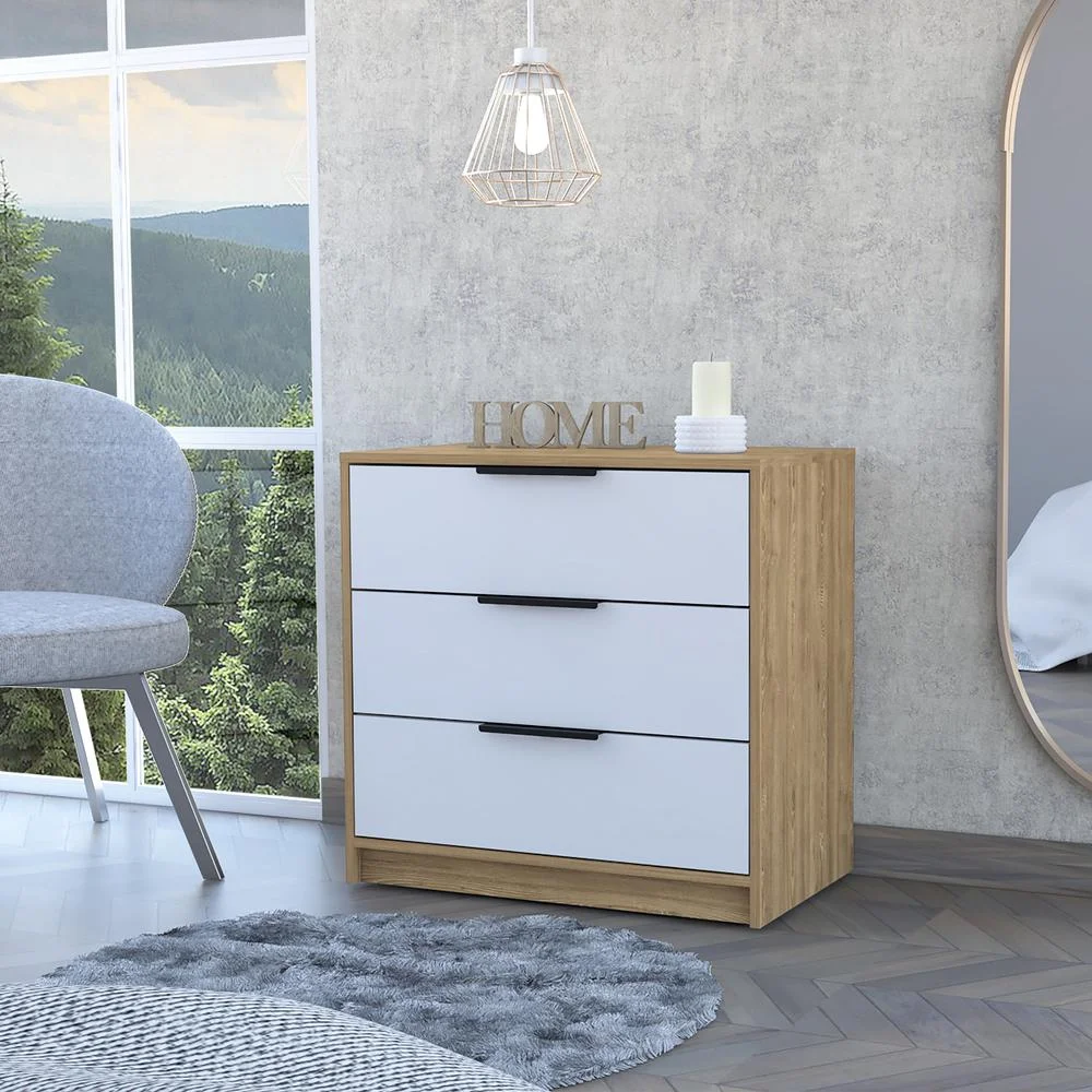 FM FURNITURE LLC Washington White 3 Drawer Dresser ,White / Light Oak