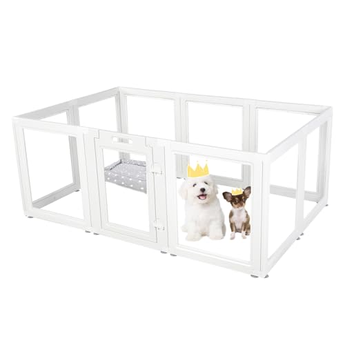 Clear Acrylic Plastic Dog Playpen Indoor,for Puppy Cat Rabbit Ferret Transparent Pet Pen,Easy Assemble Whelping Crate Kennel Cage Enclosure for Small & Medium Dogs (30.3
