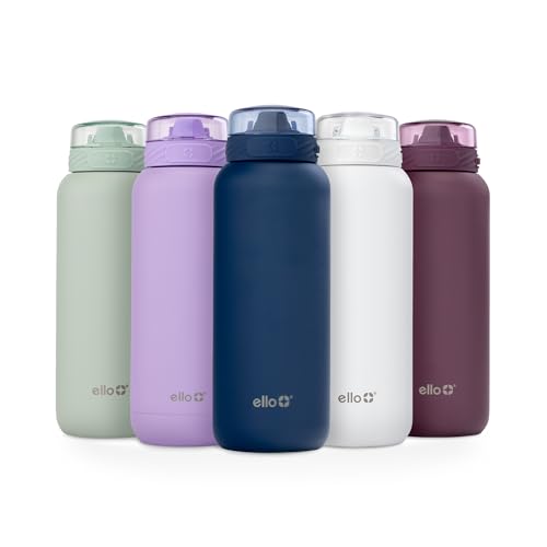 Ello Cooper 32oz Stainless Steel Water Bottle with Straw and Carry Handle, Double Walled and Vacuum Insulated Metal, Leak Proof Locking Lid with Soft Silicone Spout, Reusable, BPA Free, Yucca