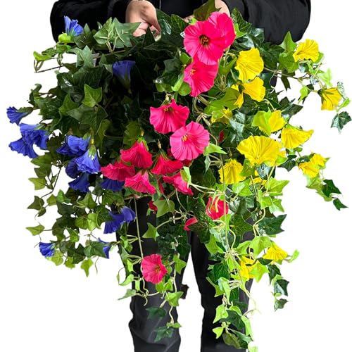 MXZ 26in Uv Simulation Artificial Flower,24 Bunches Artificial Morning Glories,Fade Resistant Outdoor Flowers,Fake Petunias,Realistic Outdoor Artificial Flowers