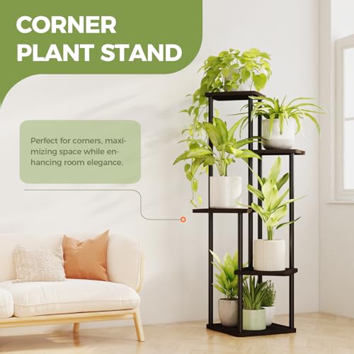 Bamworld 4 Tier Plant Stand Indoor, Small Metal Plant Shelf for Multiple Plants, Corner Flower Stand for Patio Garden Balcony Living Room Bedroom(Black)