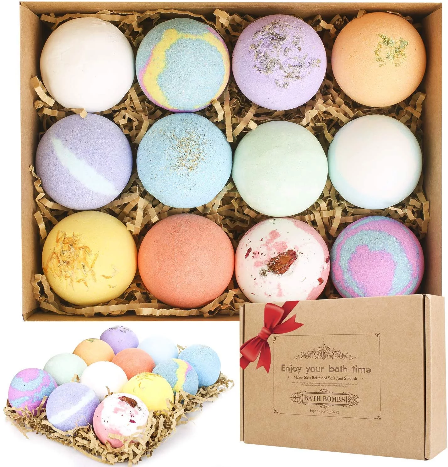 Bubbly Bath Bombs 12 PCS Gift Set, DOTSOG Handmade Natural Bath Bomb with Rich Bubbles & Scents, Idea Valentine's Day Gift for Men/Women/Kids/Friends