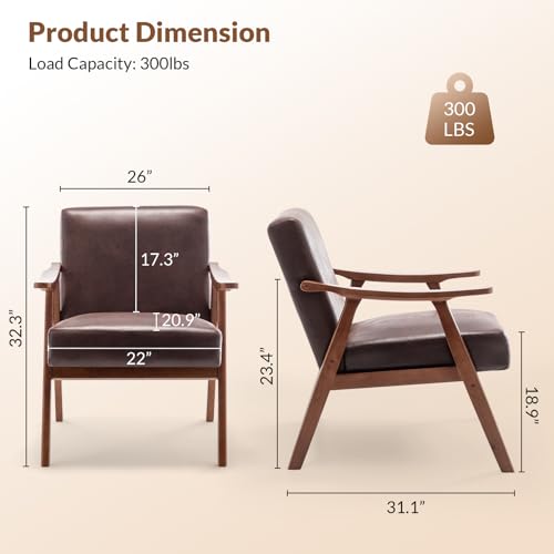 Rovibek Upholstered Accent Chair with Arms - Mid Century Modern Accent Chairs with Wood Frame, Upholstered Arm Chairs with 5.9in Thick Foam, Beige Occasional Chair, Set of 2