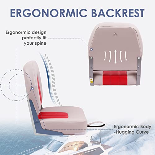 Deckpro Angler Low Back Boat Seat, Fold-Down Fishing Boat Seat Grey/Blue