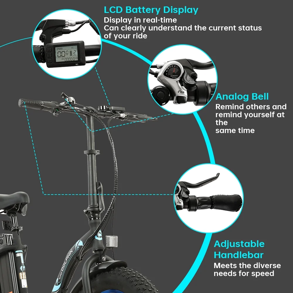 Ecotric E-Ride Foldable 20“ 500W 36V Electric Bicycle Fat Tire Removable Battery 7 Speed Child A-E516646