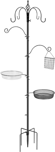 Bird Feeding Station, 90.55in 4-Hook Feeding Station for Outdoors, Squirrel-Proof with Tray Humming Bird Feeder Bracket for Easy Assembly Suitable for Courtyards Gardens (Black)