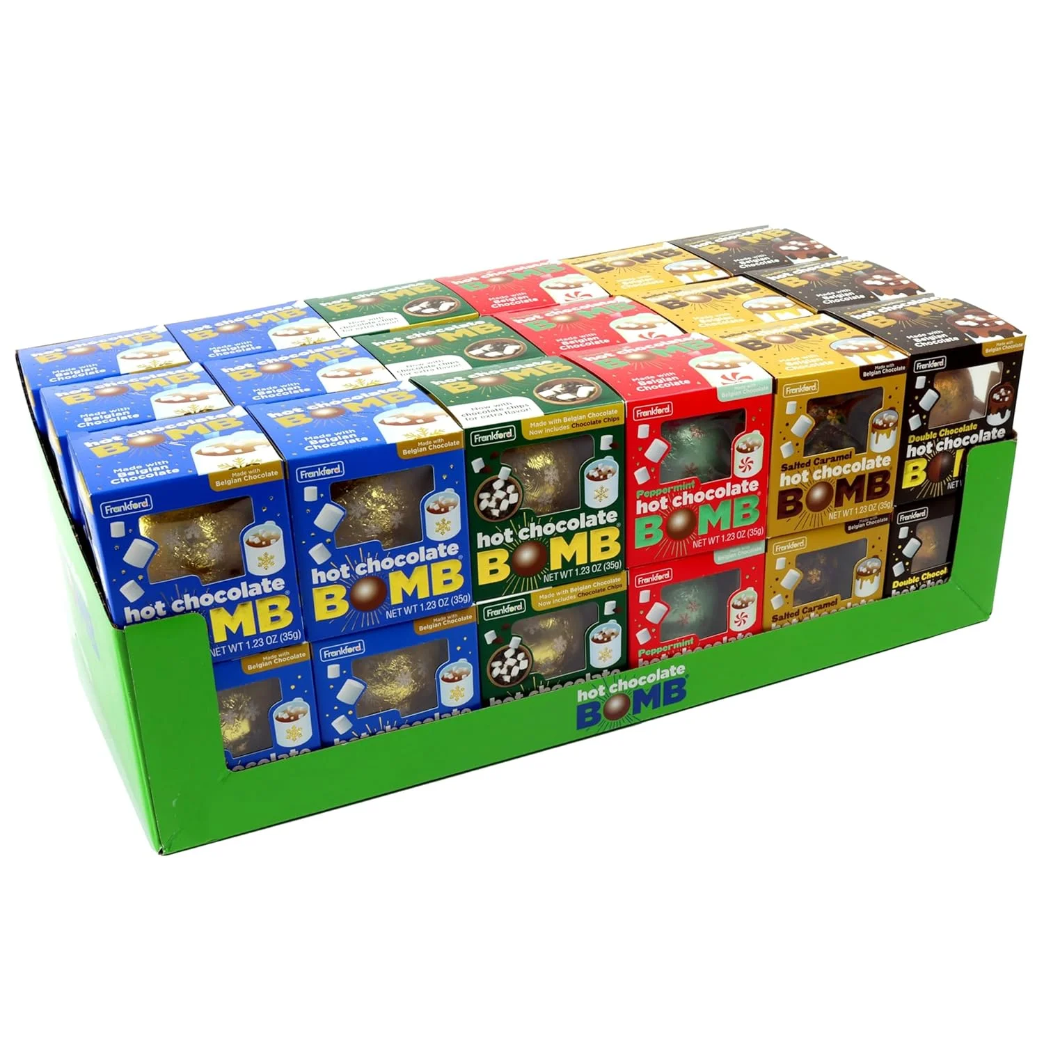 36 Pack Assorted Hot Chocolate Bombs - 18 Original Flavor, 6 Peppermint, 6 Double Chocolate, And 6 Salted Caramel Belgian Chocolate Hot Cocoa Melting