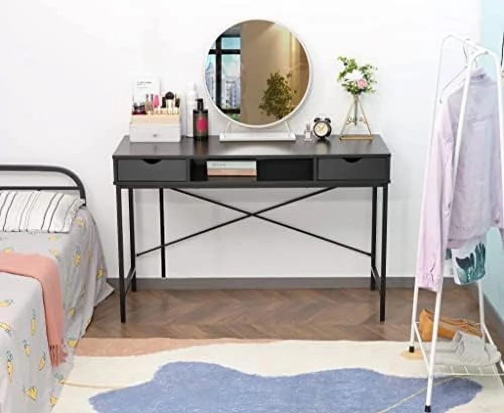 HJNIUNIU 48' Writing Desk with Drawers  Contemporary Home Office Large Computer Laptop Workstation with   Rustic Brown